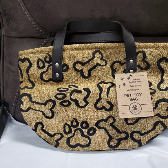 Pet Bag Small Tote - Gold with Bone Design - Multi-Purpose w/Snap 10" x 15" - Picture 2 of 4